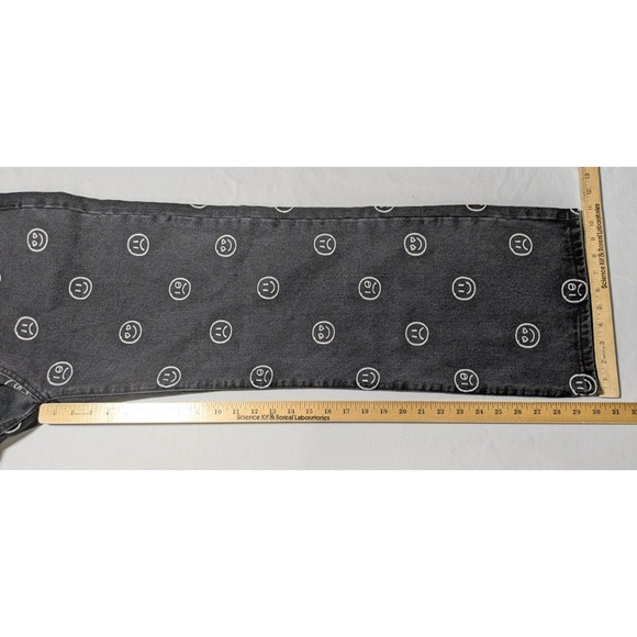 EDIKTED MOODY EMOJI AOP Women Size XL Wide-Leg Black Washed Denim Jeans NEW - Picture 7 of 15